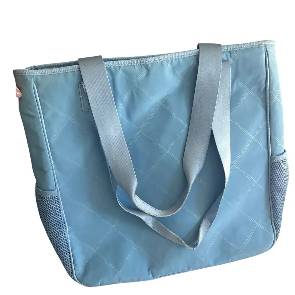 Vera Bradley Light Blue Nylon Large Tote Bag Zip Top Laptop Padded‎ Pockets